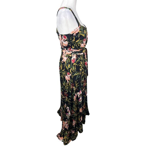 Anthropologie Maeve Gabriela Ruffled Black Floral Maxi Sweetheart Neck Dress L - Picture 9 of 16